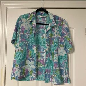 Alia Petites Multicolor Floral Button Up Blouse